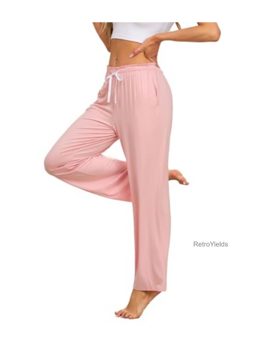 Bamboo Rayon Wide Leg Pajama Lounge Pants Drawstring Pockets